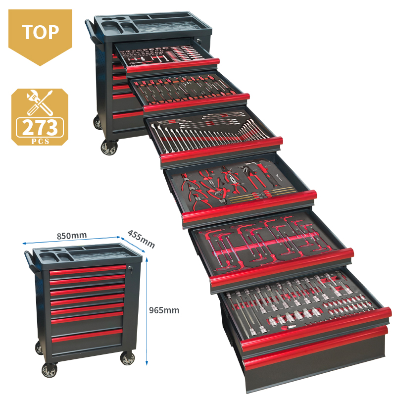 Tools In Mechanic Workshop - 7 Drawer Tool Trolley With 273pcsEVA