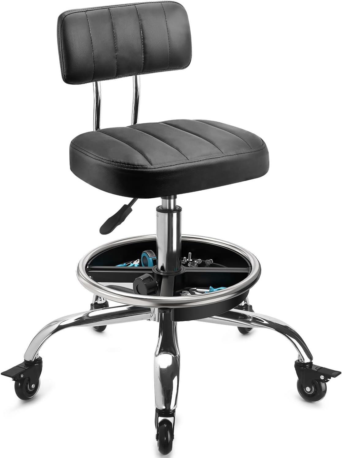 Tools In Mechanic Workshop - Garage Mechanic Stool With Backrest Height
